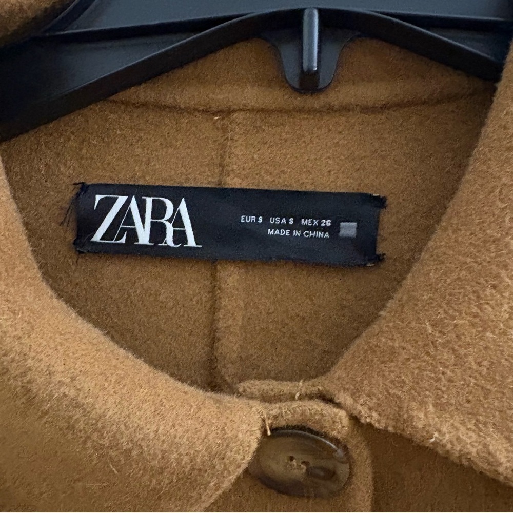 Zara Wool Blend Overshirt Women's Size Small Tan/ Taupe Coat Winter Warm - Picture 2 of 8
